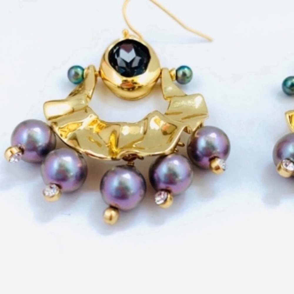 ALEXIS BITTAR • New Pearl Studded Crumpled Swinging Byzantine Drop Earrings - Picture 5 of 16